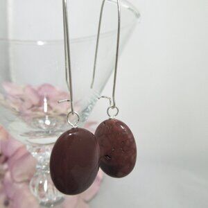 Natural Red Brown Agate Dangle Sterling Silver Earrings